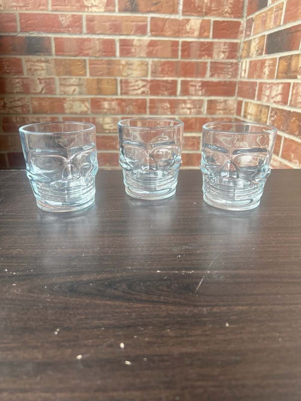 Set of 3 Clear Glass Skull Face Halloween Whiskey Rocks Glasses